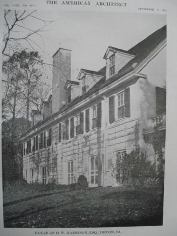 House of H. W. Harrison, Esq. in Devon, PA, 1915. Duhring, Okie & Ziegler. Lithograph