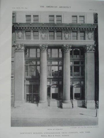 Knickerbocker Trust Company, Entrance, New York, NY, 1911, Lithograph. McKim, Mead, & White.
