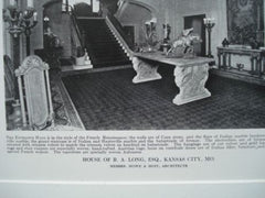 House of R.A. Long, Esq., Entrance Hall, Kansas City, MO 1912, Lithograph. Howe & Hoit.