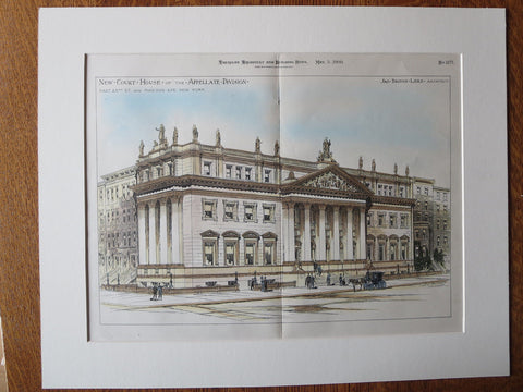 New Court House, Madison Ave NY, 1900, J. Brown Lord, Original Plan Hand Colored