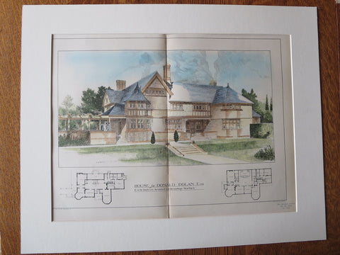 Donald Dolan House, New York, 1903, E.G.W. Dietrich, Original Plan Hand Colored