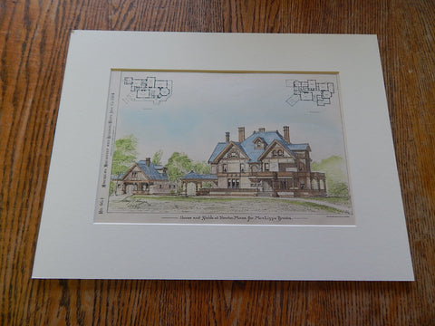 Lizzie Brooks House & Stable, Newton, MA, 1884, Original Hand Colored