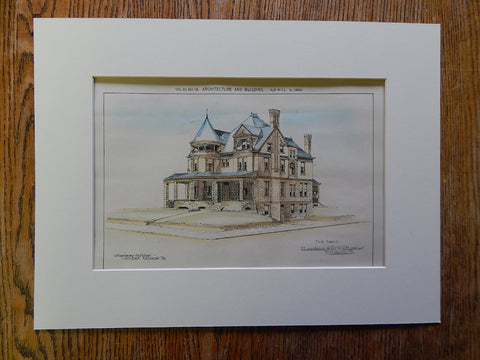 Residence, C.C. Rinehart, Pittsburgh, PA, 1890, Original Plan, Hand Colored