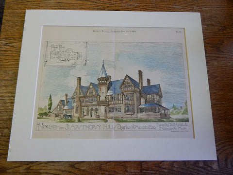House on St. Anthony Hill for C.H. Moore, 1884, Original Plan, Hand Colored