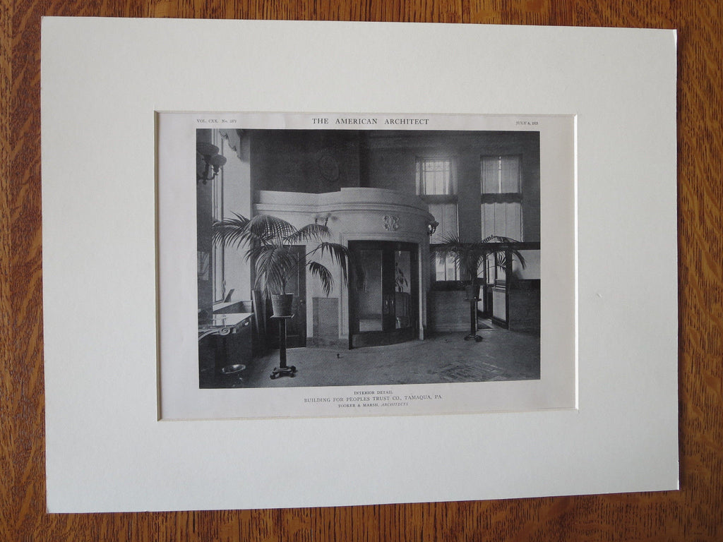 Peoples Trust Co., Interior, Tamaqua, PA, Tooker & Marsh, 1921, Lithograph