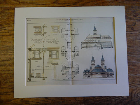 Michigan University Library, 1885, Van Brunt & Howe, Archt., Original Plan