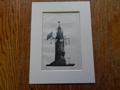 Winstanley's Lighthouse, Edystone Rock, UK, 1886. Hand Colored Original Plan