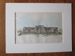 Hotel Castleton, New Brighton, Staten Island, NY 1890 Original Plan Hand Colored