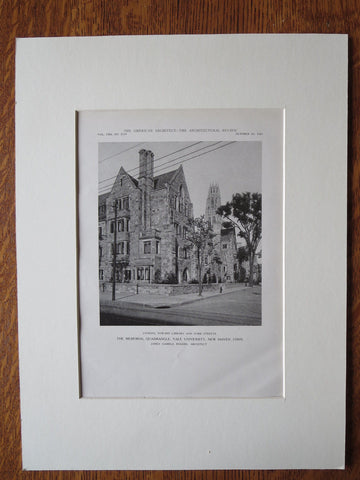 Memorial Quadrangle, Library, Yale, New Haven, CT, J G Rogers, 1921, Lithograph