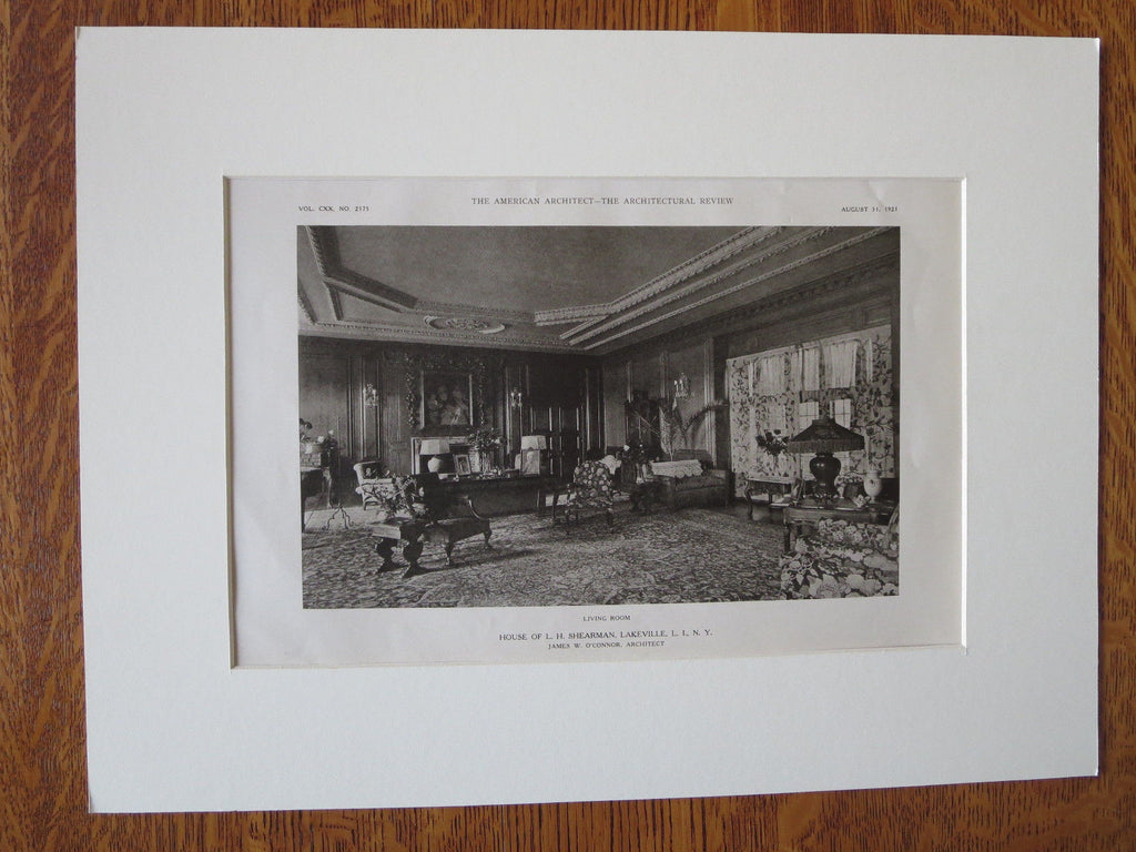 L.H. Shearman House, Interior, Lakeville, NY, James O'Connor, 1921, Lithograph