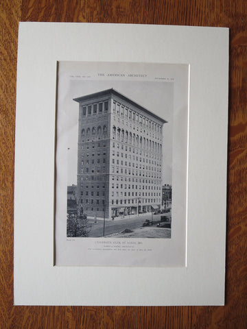 University Club, Exterior, St. Louis, MO, Eames & Young, 1918, Lithograph