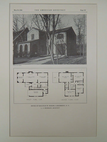 Floor Plans, House of Malcolm W. Bodine, Larchmount, NY, 1928, Lithograph