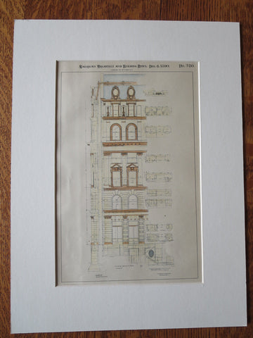 The Edison, Broad St, NY, 1890. Carrere&Hastings, Original Plan Hand Colored