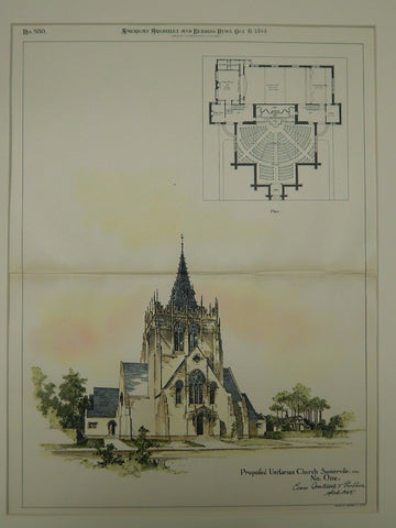 Proposed Unitarian Church, Somerville, MA, 1894, Original Plan