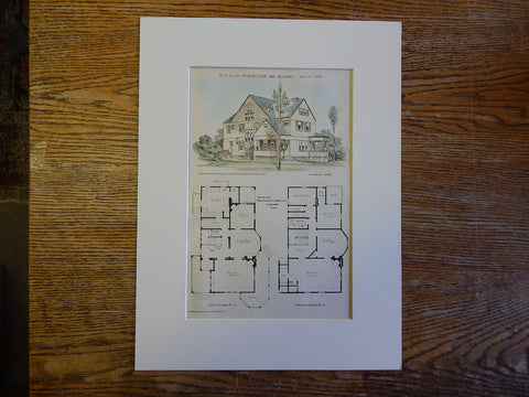 House, Rev. Samuel Scoville, Stamford, CT, 1890, Original Plan, Hand Colored