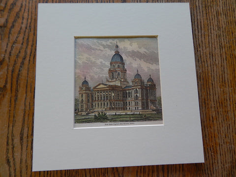 Miniature, New State Capitol, Des Moines, IA, 1836. Hand Colored, Original