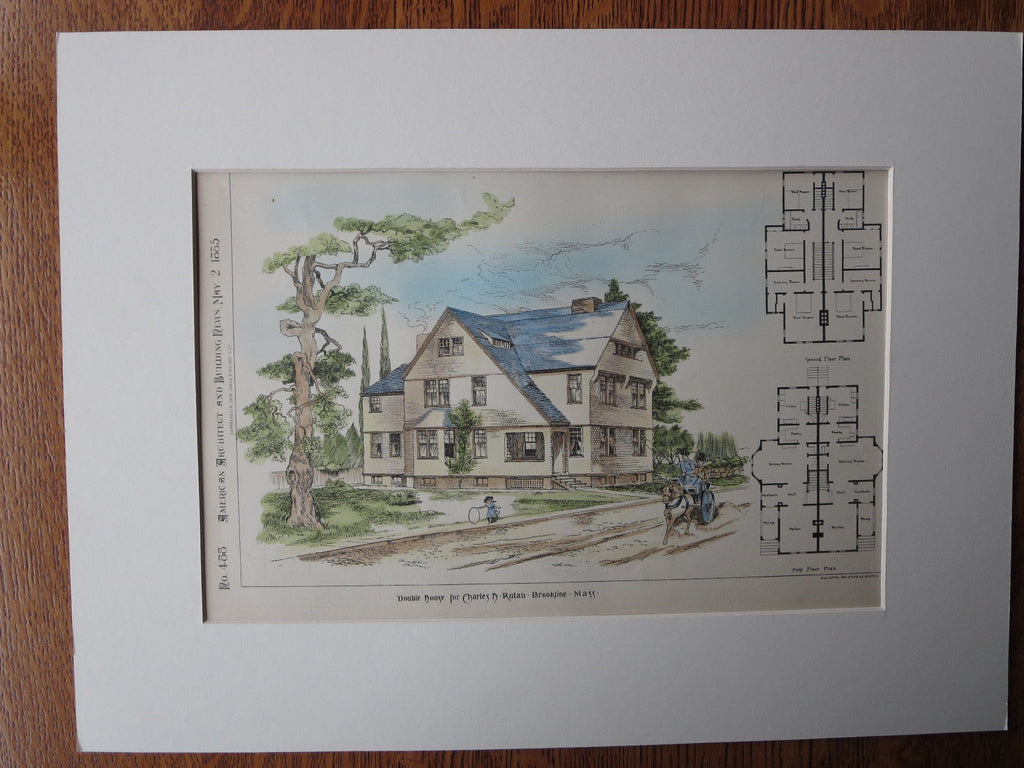 Double House for Charles H. Rutan, Brookline, MA, 1885, Original Plan ...