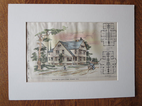 Charles Rutan Houses, Brookline, MA, 1885. Original Plan Hand Colored