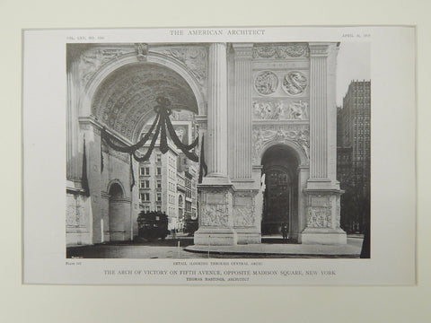 Detail, Arch of Victory on Fifth Avenue, New York, NY, 1919, Lithograph