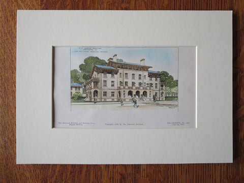 US Marine Hospital, Savannah, GA 1905, J.K. Taylor, Original Plan Hand Colored