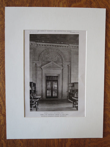 James J Hill Library, Interior, St Paul, MN, Litchfield/Rogers, 1921, Lithograph