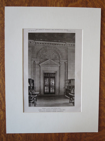 James J Hill Library, Interior, St Paul, MN, Litchfield/Rogers, 1921, Lithograph