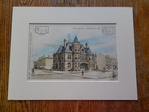 US Post Office, Lexington, Kentucky, 1886, Hand Colored, Original Plan