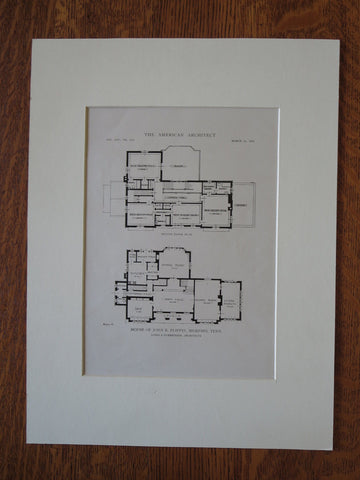 John R. Flippin House Plan, Memphis, TN, Jones & Furbringer, 1919, Lithograph