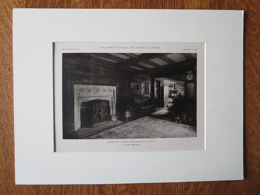 E.F. Hutton House, Fireplace, Roslyn, LI, NY, C.M. Hart, 1923, Lithograph