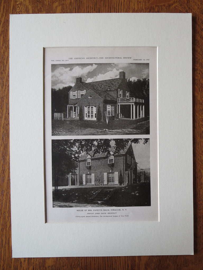Mrs. Fayette Baum House, Syracuse, NY, Dwight James Baum, 1923, Lithograph
