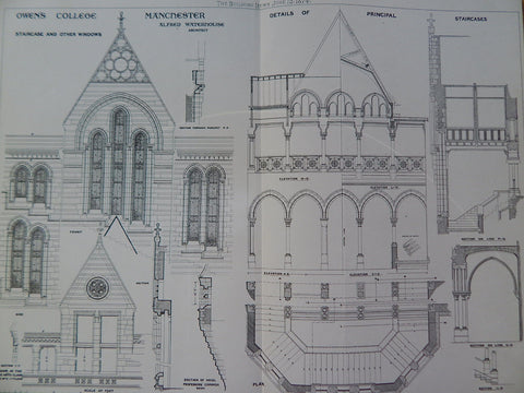 Owen's College, Manchester, UK, A Waterhouse, Arch., 1874, Original Plan