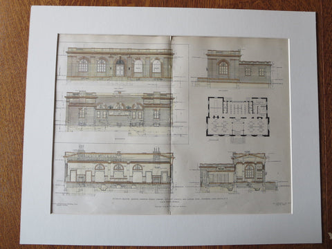 Queen's Borough Public Library, Flushing, NY, 1905, Original Plan Hand Colored