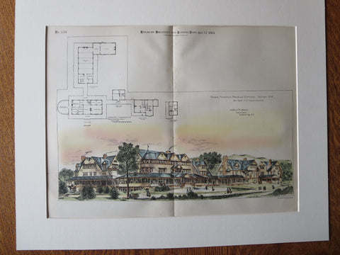 Thorn Mountain, Wentworth House, Jackson, NH, 1885, Original Plan Hand Colored