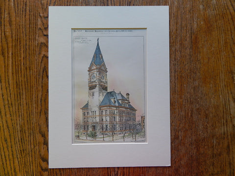 Court House, Clarion County, PA, 1886, Hand Colored, Original Plan