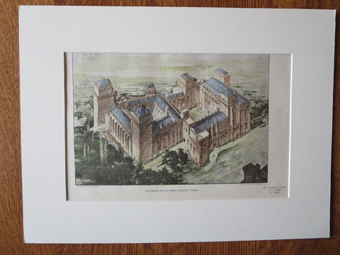 Palace of the Popes, Avignon, France, 1903. Original Plan Hand Colored