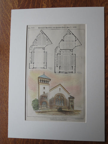 Grace M. E. Church, 1890, Original Plan. J.C. Cady & Co., Architects