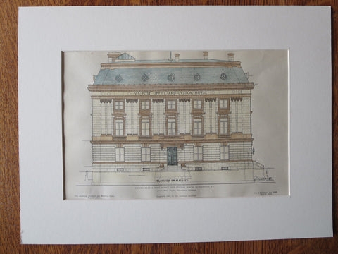 US Post Office, Burlington, VT, 1905, J Knox Taylor, Original Plan Hand Colored