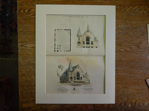 Grace Presbyterian Chapel, Brooklyn, NY, 1890, Original Plan Hand Colored
