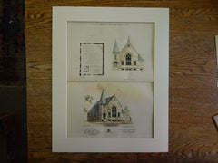 Grace Presbyterian Chapel, Brooklyn, NY, 1890, Original Plan Hand Colored