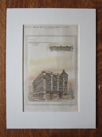 Boston Terra Cotta, Boston, MA. 1885, W. Preston. Original Plan Hand Colored