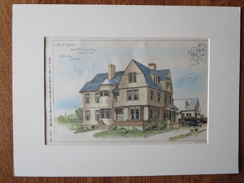 John Conant House, Seattle, WA, 1890. W. Skillings, Original Plan Hand Colored
