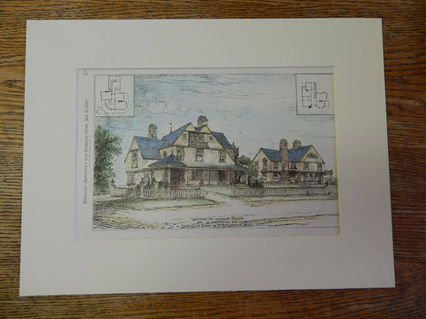 Houses, Jamaica Plain, Boston, MA, J Greenough, 1880, Original Hand Colored -