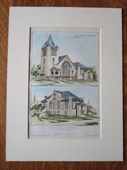 Glendale M.E. Church, Everett, MA, 1905. C. Blackall, Original Hand Colored -