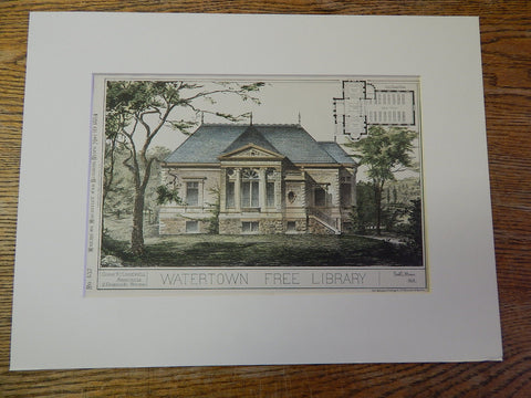 Watertown Free Library, MA, 1884, Shaw & Hunnewell, Architects, Original Plan