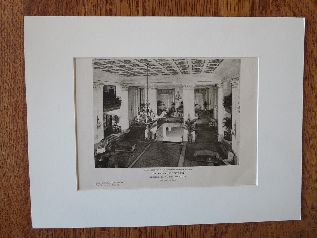 The Roosevelt, Main Lobby, NY, George B.Post & Sons, 1924, Lithograph