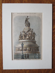 Monument Russian Empire, Novgorod, Russia, 1877. Original Plan Hand Colored