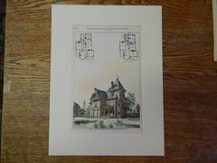 Samuel Farquhar House, Sargent St, Newton, MA, 1880, Original Hand Colored -