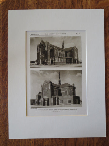 St. Ambrose Church, Exterior, Detroit, MI, Donaldson & Meier, 1928, Lithograph