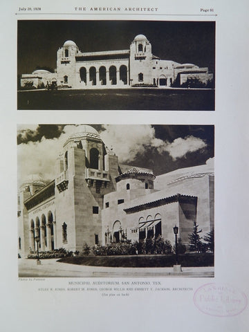 Municipal Auditorium, San Antonio, TX, 1928, Lithograph, Ayres, Willis & Jackson