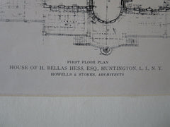 H Bellas Hess House, Interior, Huntington, NY, Howells/Stokes, 1921, Lithograph